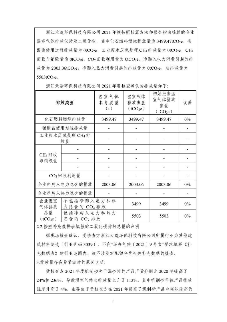 浙江天造環保科技有限公司2021年度碳核查報告.